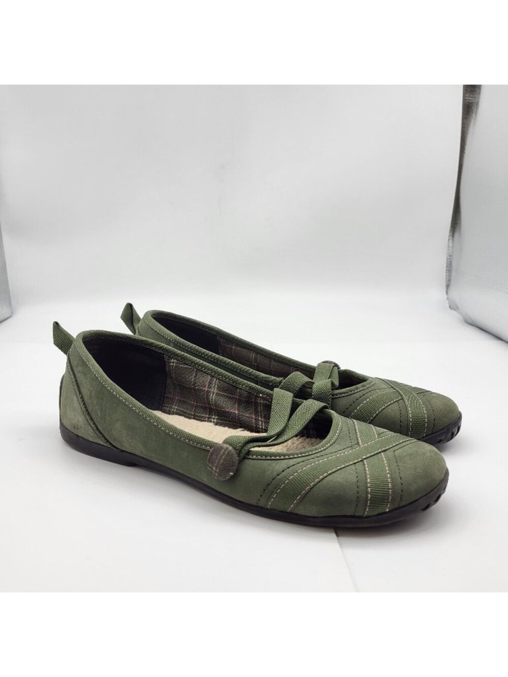 Privo Clarks Green Leather Slip on Mary Janes Comfort walking shoes sz 6.5